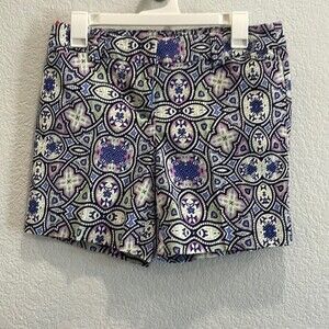 Talbots Perfect Shorts in Blue, Purple, & Green Geometric Print Size 4 Petite